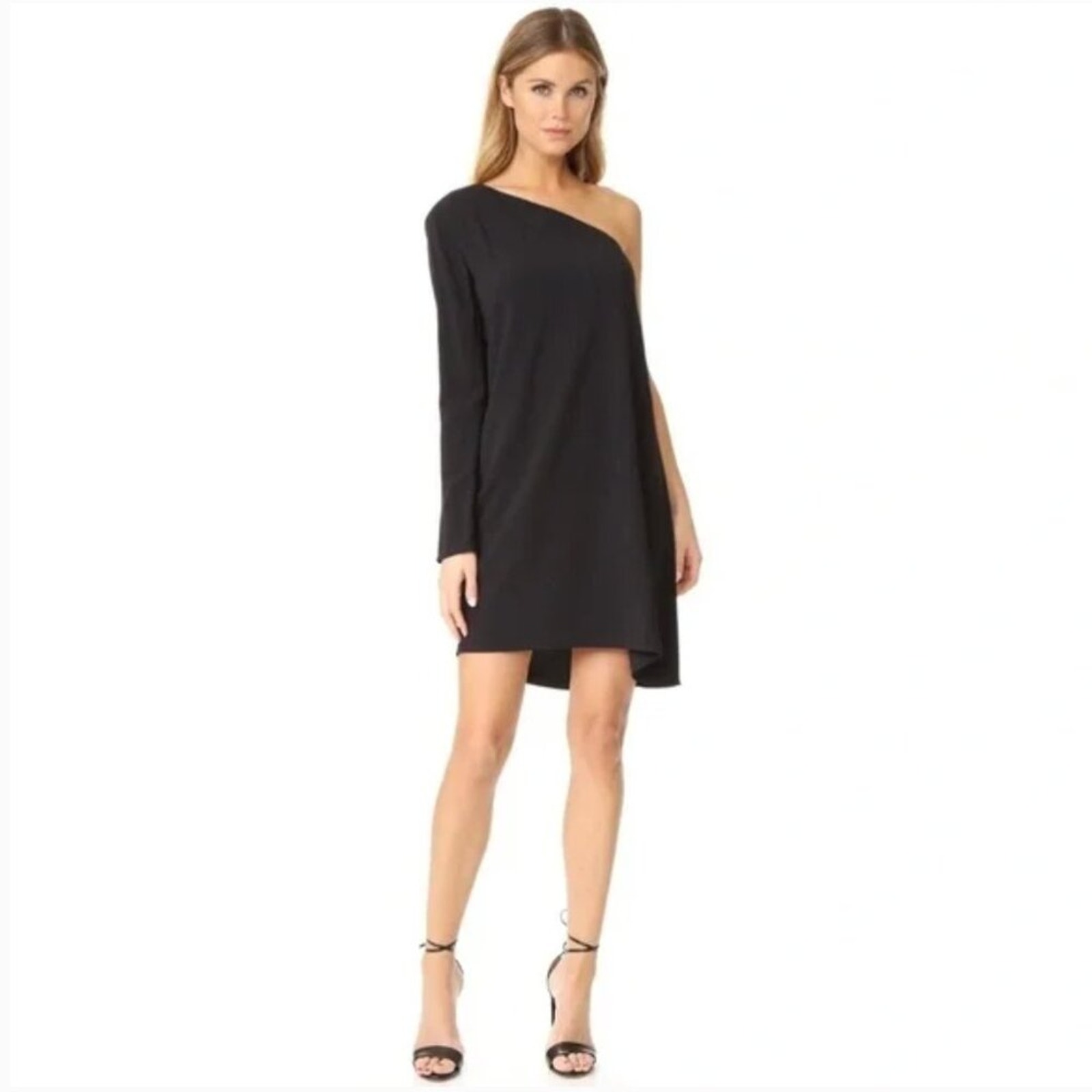 Theory Sintsi Rosina Crepe Black One Shoulder Dress